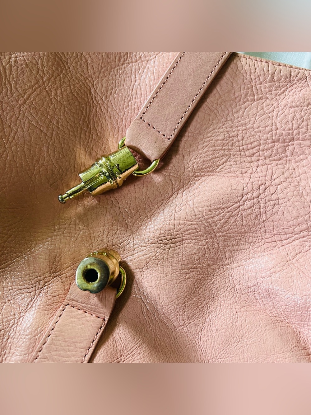 Banana Republic Vintage Salmon Pink Leather Y2K 2000 Bamboo Handle Shoulder Bag - Picture 5 of 16